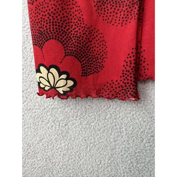 Tristan & Iseut Wrap Dress Small Knee Japanese Floral Red Ruffle Retro 70s Y2K - Picture 6 of 16